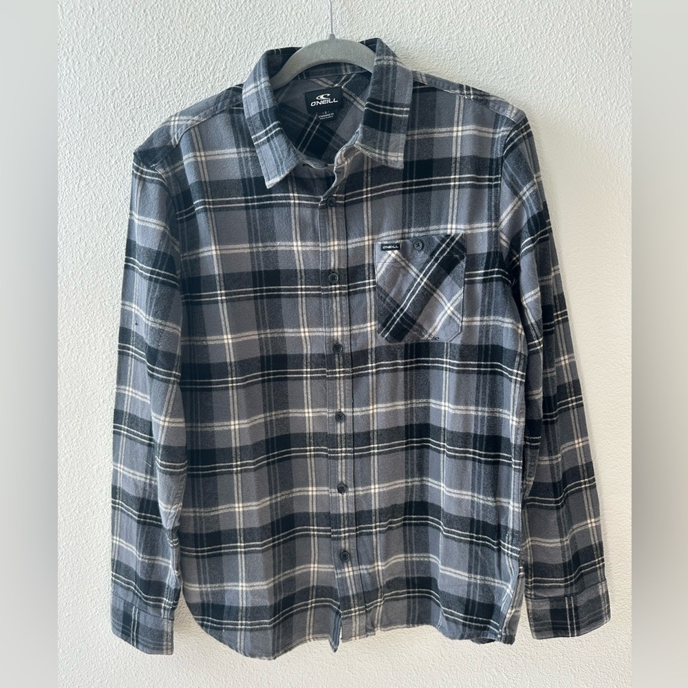 O'Neill Black and Gray Plaid Flannel